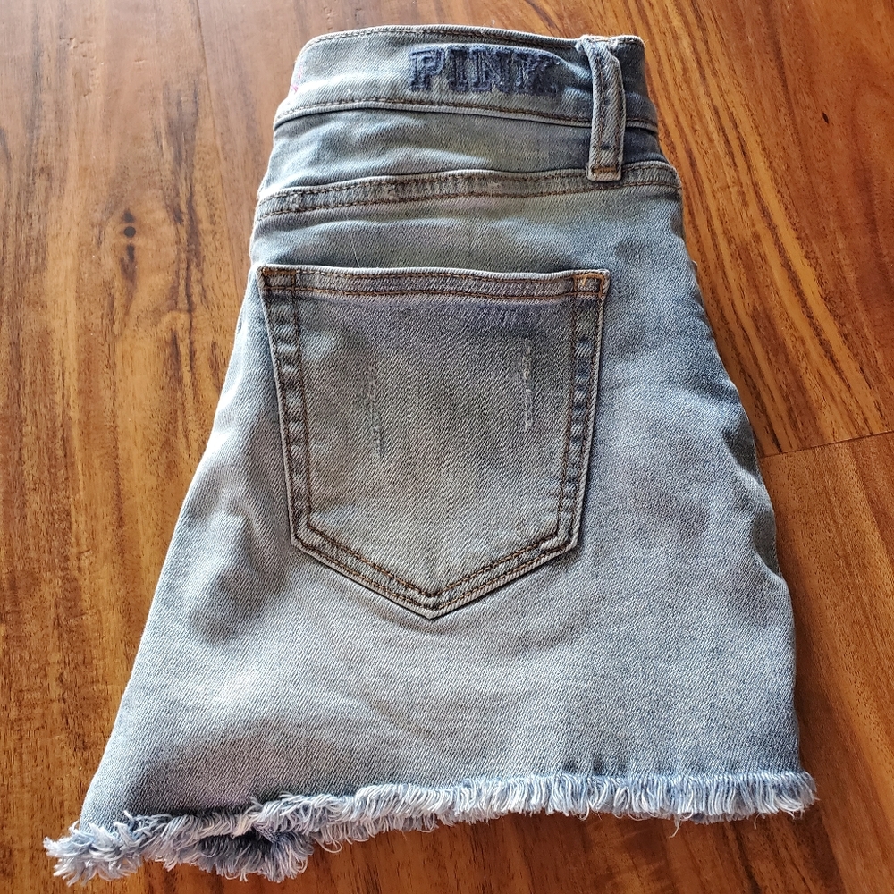 PINK Victoria's Secret High Waisted Denim Raw Hem Shorts